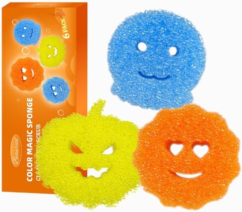 6 Pcs Scrubber Color Sponges,Non-Scratch Cleaning Sponges Kitchen,Temperature Controlled Kitchen Sponge for Washing Dishes,Household Bathroom Odor Resistant Scrubber-Bpa Free in Saudi Arabia