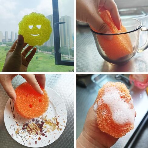 6 Pcs Scrubber Color Sponges,Non-Scratch Cleaning Sponges Kitchen,Temperature Controlled Kitchen Sponge for Washing Dishes,Household Bathroom Odor Resistant Scrubber-Bpa Free in Saudi Arabia