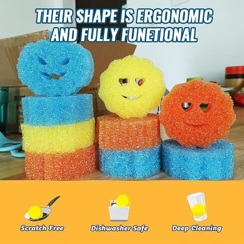 6 Pcs Scrubber Color Sponges,Non-Scratch Cleaning Sponges Kitchen,Temperature Controlled Kitchen Sponge for Washing Dishes,Household Bathroom Odor Resistant Scrubber-Bpa Free in Saudi Arabia