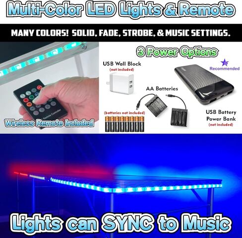 8 أقدام تنظيم طي الجعة بونج طاولة مع كرات بونغ البيرة وثقوب الكوب الاختيارية ، مصابيح LED ، رسم مخصص (اختر النموذج الخاص بك) in Kuwait