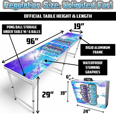 8 أقدام تنظيم طي الجعة بونج طاولة مع كرات بونغ البيرة وثقوب الكوب الاختيارية ، مصابيح LED ، رسم مخصص (اختر النموذج الخاص بك) in Kuwait