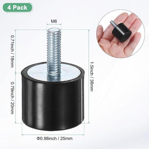 4-Pack Rubber Mounts D25mmxH20mm Male Vibration Isolators Cylindrical Shock Absorber W M6 x 18mm Studs for Air Compressor/Car/Pump/Boat/Garage Motor/Bobbins Rubber Isolators in Kuwait