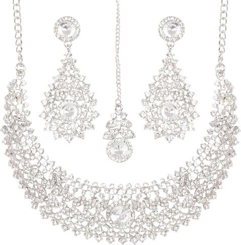 Touchstone NEW Indian Bollywood Charming Workmanship Handcrafted Scintillating Faux Emerald Rivoli Shape Designer Jewelry Grand Bridal Hasli Necklace Set In Gold Tone For women. in Kuwait