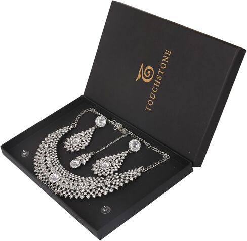 Touchstone NEW Indian Bollywood Charming Workmanship Handcrafted Scintillating Faux Emerald Rivoli Shape Designer Jewelry Grand Bridal Hasli Necklace Set In Gold Tone For women. in Kuwait