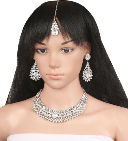 Touchstone NEW Indian Bollywood Charming Workmanship Handcrafted Scintillating Faux Emerald Rivoli Shape Designer Jewelry Grand Bridal Hasli Necklace Set In Gold Tone For women. in Kuwait
