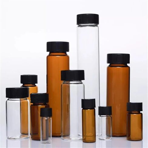 2ml to 50ml clear/brown glass sample bottle, reagent vials with plastic screw cap and PE pad, small laboratory flask used for sorting (50ml clear) in Saudi Arabia