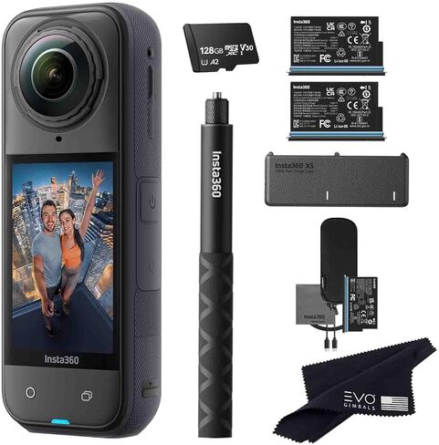 Insta360 x5 حزمة البطارية- مقاومة للماء 8K 360 كاميرا مع 1/1.28 "مستشعرات ، 8K 360 HDR ، صورة 72 ميجابكسل | حزمة تشمل بطاريات إضافية ، شاحن سريع ، عصا شخصية غير مرئية ، غطاء عدسة (512 جيجابايت) in Saudi Arabia