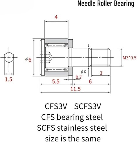 1PCS Mini CAM Bearing Follower CFS2.5V CFS3V CFS4V CFS5V CFS6V Bearing Steel Stainless Steel in Saudi Arabia