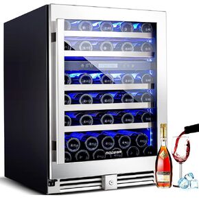 Bodega 56 Bottles Booder Booder ، 24 Int Dual Dual Wine Bridge مع باب زجاجي مزدوج الطبقة ، ثلاجة برودة النبيذ مع التحكم في درجة الحرارة الرقمية وذاكرة درجة الحرارة ، وبرودة النبيذ للمنزل. in Kuwait