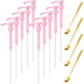 Patelai 14 Pcs Coffee Syrup Pumps for 750 ml/25.4 Oz Bottles Square Reusable Coffee Stirrers Set Included 10 Pcs Pink Coffee Syrup Pump Dispenser and 4 Pcs Iced Teaspoon for Drinking Mixes Flavoring in Saudi Arabia