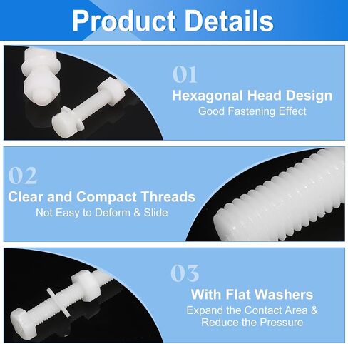 uxcell 150 Pcs/50 Sets Nylon Hex Bolts, M4 x 35mm Plastic Full Threaded Hex Head Screws Bolts and Nuts with Flat Washers for Machinery Electronics Industrial Accessories, White in Saudi Arabia