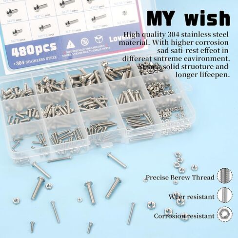 480pcs M2 M3 M4 304 Stainless Steel Metric Screws Assortment Button Head Socket Cap Head Screws Bolts with Nuts Assortment Kit with Box in Saudi Arabia