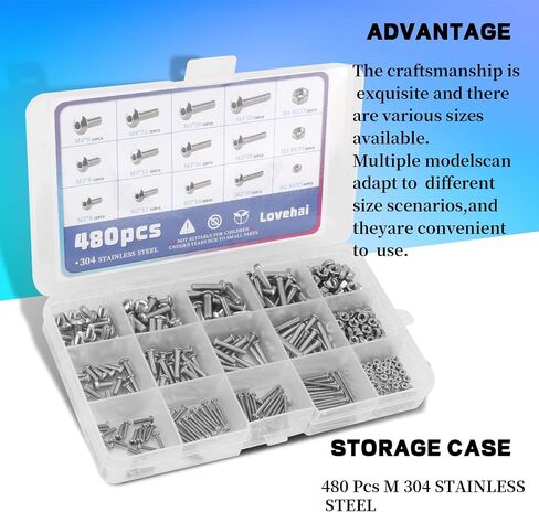 480pcs M2 M3 M4 304 Stainless Steel Metric Screws Assortment Button Head Socket Cap Head Screws Bolts with Nuts Assortment Kit with Box in Saudi Arabia