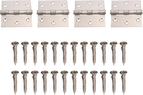 4pcs Door Hinges, Stainless Steel Butt Hinge with Thick Bearing, Square Corners, 24pcs Screws for Wooden Hotel Room Doors in Saudi Arabia