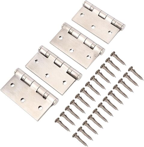 4pcs Door Hinges, Stainless Steel Butt Hinge with Thick Bearing, Square Corners, 24pcs Screws for Wooden Hotel Room Doors in Saudi Arabia