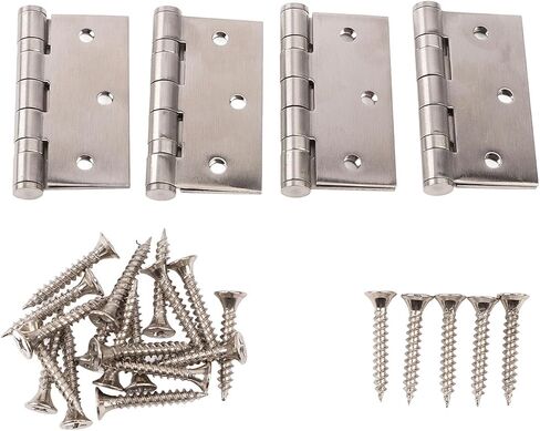 4pcs Door Hinges, Stainless Steel Butt Hinge with Thick Bearing, Square Corners, 24pcs Screws for Wooden Hotel Room Doors in Saudi Arabia