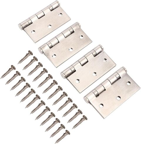 4pcs Door Hinges, Stainless Steel Butt Hinge with Thick Bearing, Square Corners, 24pcs Screws for Wooden Hotel Room Doors in Saudi Arabia