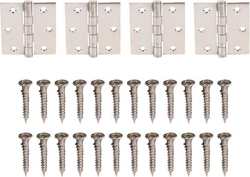 4pcs Door Hinges, Stainless Steel Butt Hinge with Thick Bearing, Square Corners, 24pcs Screws for Wooden Hotel Room Doors in Saudi Arabia