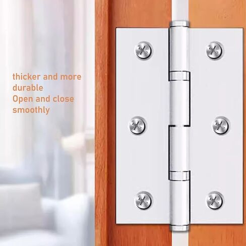 4pcs Door Hinges, Stainless Steel Butt Hinge with Thick Bearing, Square Corners, 24pcs Screws for Wooden Hotel Room Doors in Saudi Arabia