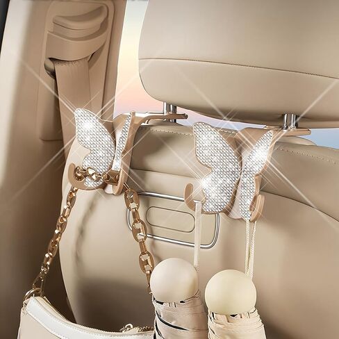2 Pack Butterfly Bling Car Seat Headrest Hooks for Purses and Bags Aesthetic Design Car Hooks Rhinestones Hanger for Car Back Seat Organizer Storage Hook Bling Black Car Accessories for Women in Kuwait
