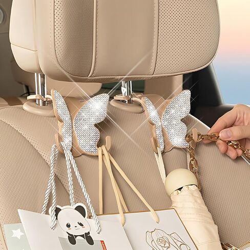 2 Pack Butterfly Bling Car Seat Headrest Hooks for Purses and Bags Aesthetic Design Car Hooks Rhinestones Hanger for Car Back Seat Organizer Storage Hook Bling Black Car Accessories for Women in Kuwait