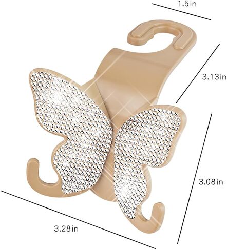 2 Pack Butterfly Bling Car Seat Headrest Hooks for Purses and Bags Aesthetic Design Car Hooks Rhinestones Hanger for Car Back Seat Organizer Storage Hook Bling Black Car Accessories for Women in Kuwait