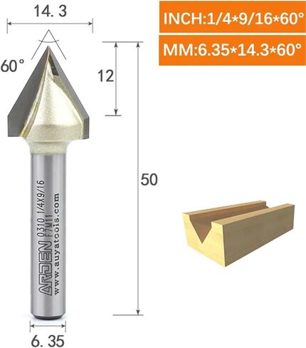 Arden V Bit 45 60 120 150 Degree Engraving Router Bit Carbide Woodworking 3D Carving V-Shaped Bevel Tipped Milling Cutter MDF(6.35x14.3x60Deg.) in Saudi Arabia
