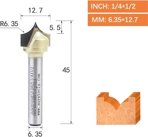Point Cutting Round Over Bit Carbide Carving Tool Woodworking Tip Arc Edge Milling Cutter MDF Engraving Router Bit(6.35x12.7) in Saudi Arabia