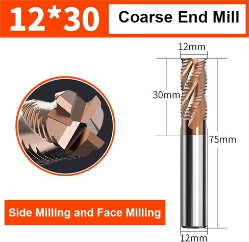 Vsharp Roughing End Mill 4-12mm 4 Flute CNC Router Bit Spiral Milling Bit TiCN Coating HRC 55 Solid Carbide Milling Cutter(12.0x30x75L) in Saudi Arabia
