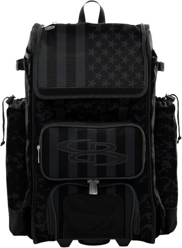 Boombah Catchers Superpack Hybrid Rolling Bat Bag - USA Clandestine 2 Black/Charcoal - Wheeled & Backpack Version in Saudi Arabia