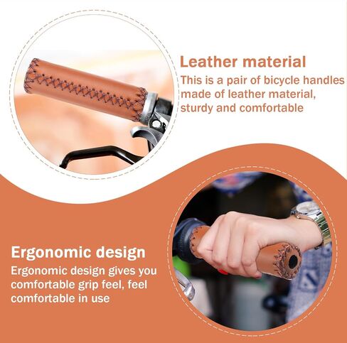 2Pcs Brown Bike Handlebar Grips – Soft Sponge & Leather, Non-Slip Comfort, Fits 7/8" (22mm) Vintage, MTB, Road Bicycles in Saudi Arabia