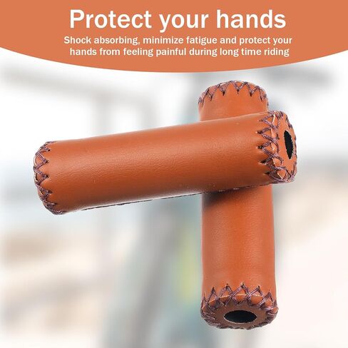 2Pcs Brown Bike Handlebar Grips – Soft Sponge & Leather, Non-Slip Comfort, Fits 7/8" (22mm) Vintage, MTB, Road Bicycles in Saudi Arabia