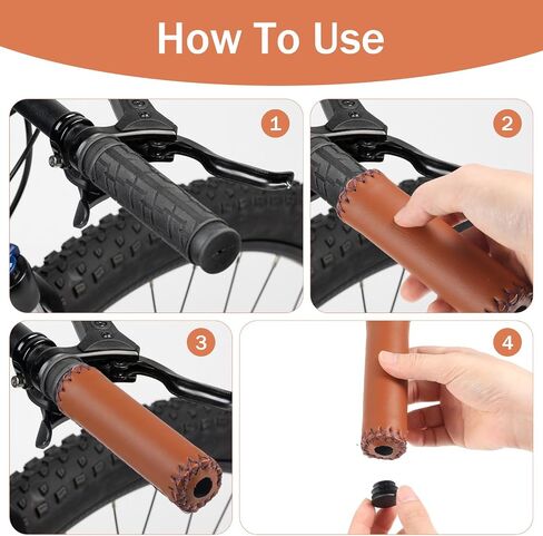 2Pcs Brown Bike Handlebar Grips – Soft Sponge & Leather, Non-Slip Comfort, Fits 7/8" (22mm) Vintage, MTB, Road Bicycles in Saudi Arabia