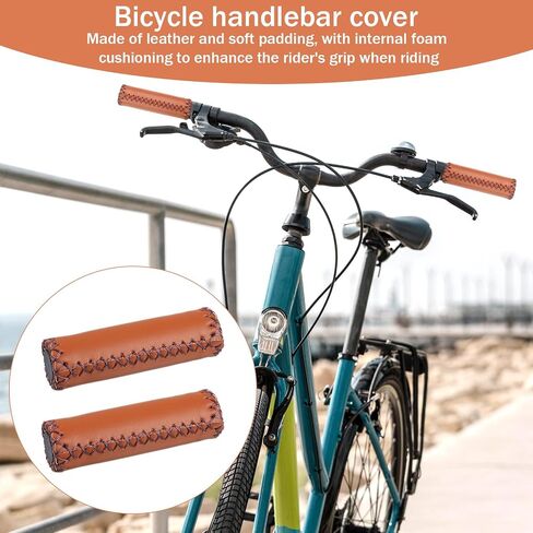 2Pcs Brown Bike Handlebar Grips – Soft Sponge & Leather, Non-Slip Comfort, Fits 7/8" (22mm) Vintage, MTB, Road Bicycles in Saudi Arabia