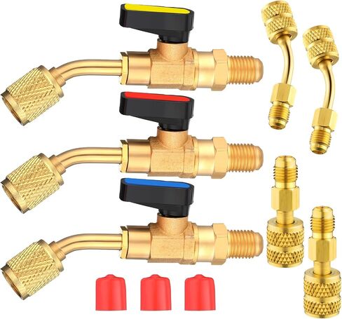 Mudder 7 PCS R134A تكييف الهواء صمام كرة مضغوط متوافق مع R410A R134A R12 R22 HVAC 5/16inch أنثى إلى 1/4inch ذكر in Saudi Arabia