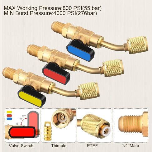 Mudder 7 PCS R134A تكييف الهواء صمام كرة مضغوط متوافق مع R410A R134A R12 R22 HVAC 5/16inch أنثى إلى 1/4inch ذكر in Saudi Arabia