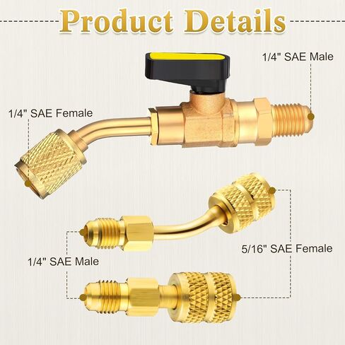 Mudder 7 PCS R134A تكييف الهواء صمام كرة مضغوط متوافق مع R410A R134A R12 R22 HVAC 5/16inch أنثى إلى 1/4inch ذكر in Saudi Arabia