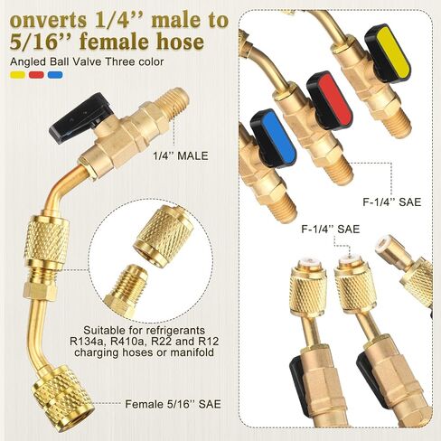 Mudder 7 PCS R134A تكييف الهواء صمام كرة مضغوط متوافق مع R410A R134A R12 R22 HVAC 5/16inch أنثى إلى 1/4inch ذكر in Saudi Arabia