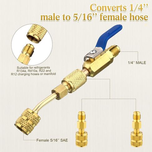Mudder 7 PCS R134A تكييف الهواء صمام كرة مضغوط متوافق مع R410A R134A R12 R22 HVAC 5/16inch أنثى إلى 1/4inch ذكر in Saudi Arabia