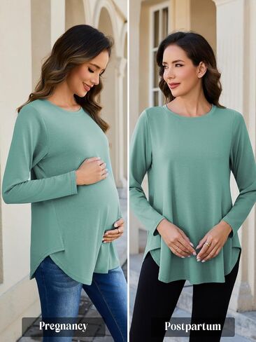 Liu & Qu 3 Packs Womens Maternity Shirts Split Side Long Sleeve Pregnancy Tops Loose Fit Casual Maternity Clothes in Saudi Arabia