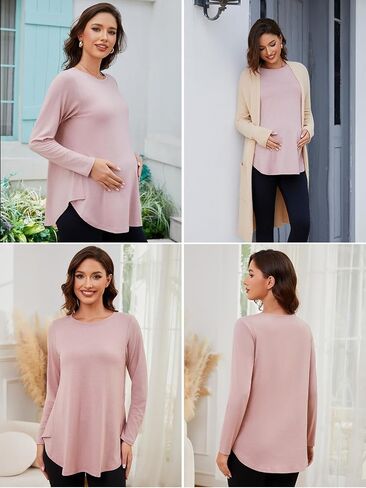 Liu & Qu 3 Packs Womens Maternity Shirts Split Side Long Sleeve Pregnancy Tops Loose Fit Casual Maternity Clothes in Saudi Arabia