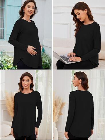 Liu & Qu 3 Packs Womens Maternity Shirts Split Side Long Sleeve Pregnancy Tops Loose Fit Casual Maternity Clothes in Saudi Arabia