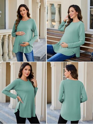 Liu & Qu 3 Packs Womens Maternity Shirts Split Side Long Sleeve Pregnancy Tops Loose Fit Casual Maternity Clothes in Saudi Arabia