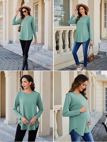 Liu & Qu 3 Packs Womens Maternity Shirts Split Side Long Sleeve Pregnancy Tops Loose Fit Casual Maternity Clothes in Saudi Arabia