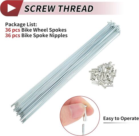 14G J Bend Bicycle Spokes 14G 294mm Length Bike Wheel Spokes with Nipple for MTB Wheel Spokes Silver Tone Carbon Steel Galvanized 36 Set in Kuwait