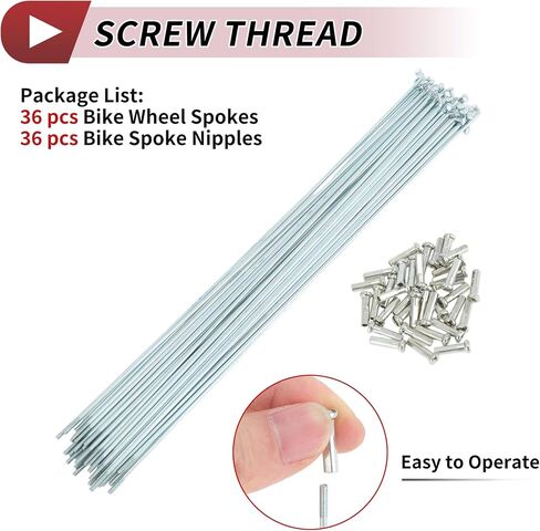 14G J Bend Bicycle Spokes 14G 294mm Length Bike Wheel Spokes with Nipple for MTB Wheel Spokes Silver Tone Carbon Steel Galvanized 36 Set in Kuwait