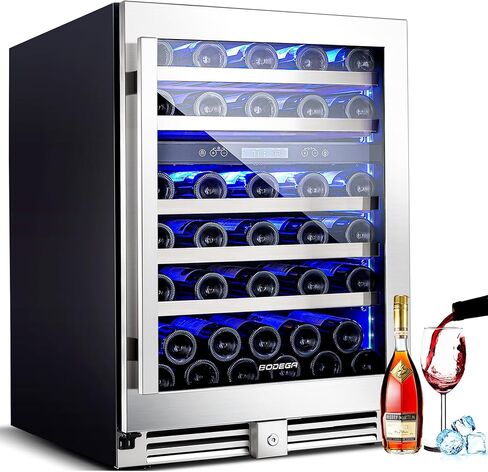 BODEGA 56 Bottles Wine Cooler, 24 Inch Dual Zone Wine Fridge with Double-Layer Glass Door, wine cooler refrigerator with Digital Temperature Control and Temperature Memory,wine cooler for home. in Saudi Arabia