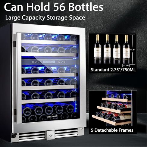 BODEGA 56 Bottles Wine Cooler, 24 Inch Dual Zone Wine Fridge with Double-Layer Glass Door, wine cooler refrigerator with Digital Temperature Control and Temperature Memory,wine cooler for home. in Saudi Arabia