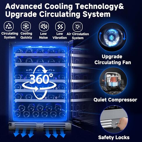 Bodega 56 Bottles Booder Booder ، 24 Int Dual Dual Wine Bridge مع باب زجاجي مزدوج الطبقة ، ثلاجة برودة النبيذ مع التحكم في درجة الحرارة الرقمية وذاكرة درجة الحرارة ، وبرودة النبيذ للمنزل. in Kuwait