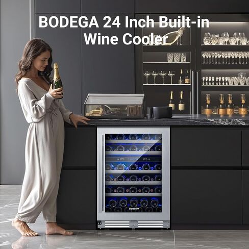 Bodega 56 Bottles Booder Booder ، 24 Int Dual Dual Wine Bridge مع باب زجاجي مزدوج الطبقة ، ثلاجة برودة النبيذ مع التحكم في درجة الحرارة الرقمية وذاكرة درجة الحرارة ، وبرودة النبيذ للمنزل. in Kuwait